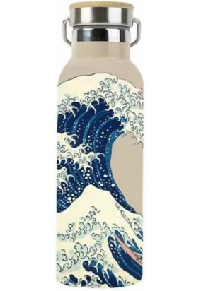 Μπουκάλι Θερμός Ανοξείδωτο BPA Free 500ml Μπεζ με Λαβή - Japanese Art Hokusai