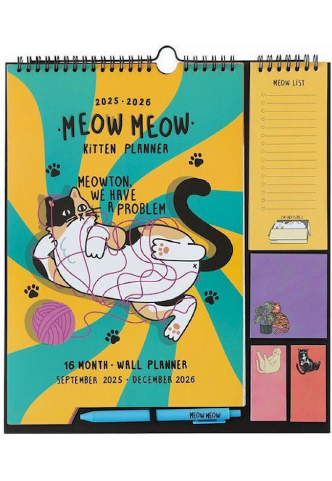 Επιτοίχιο Μηνιαίο Ημερολόγιο 2025/2026 (16 μήνες) - Meow Meow