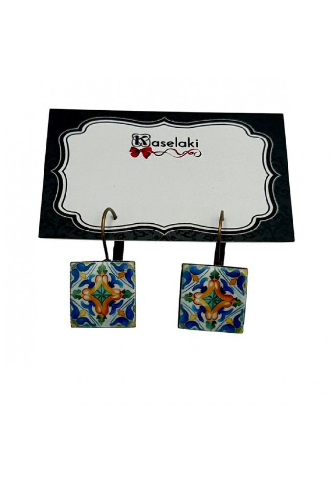 Κρεμαστά Σκουλαρίκια από Πολυμερικό Πηλό - Folk Art Tiles & Paintings