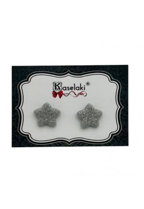 Καρφωτά Σκουλαρίκια από Πολυμερικό Πηλό - Silver Glitter