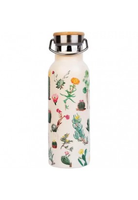 Μπουκάλι Θερμός Ανοξείδωτο BPA Free 500ml Μπεζ με Λαβή - Botanical Cacti