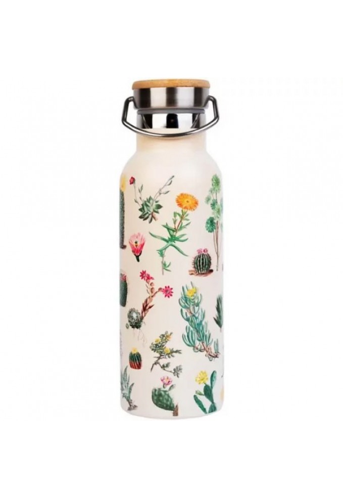Μπουκάλι Θερμός Ανοξείδωτο BPA Free 500ml Μπεζ με Λαβή - Botanical Cacti