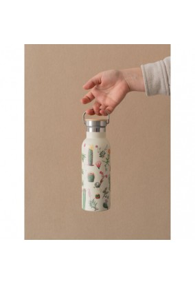Μπουκάλι Θερμός Ανοξείδωτο BPA Free 500ml Μπεζ με Λαβή - Botanical Cacti