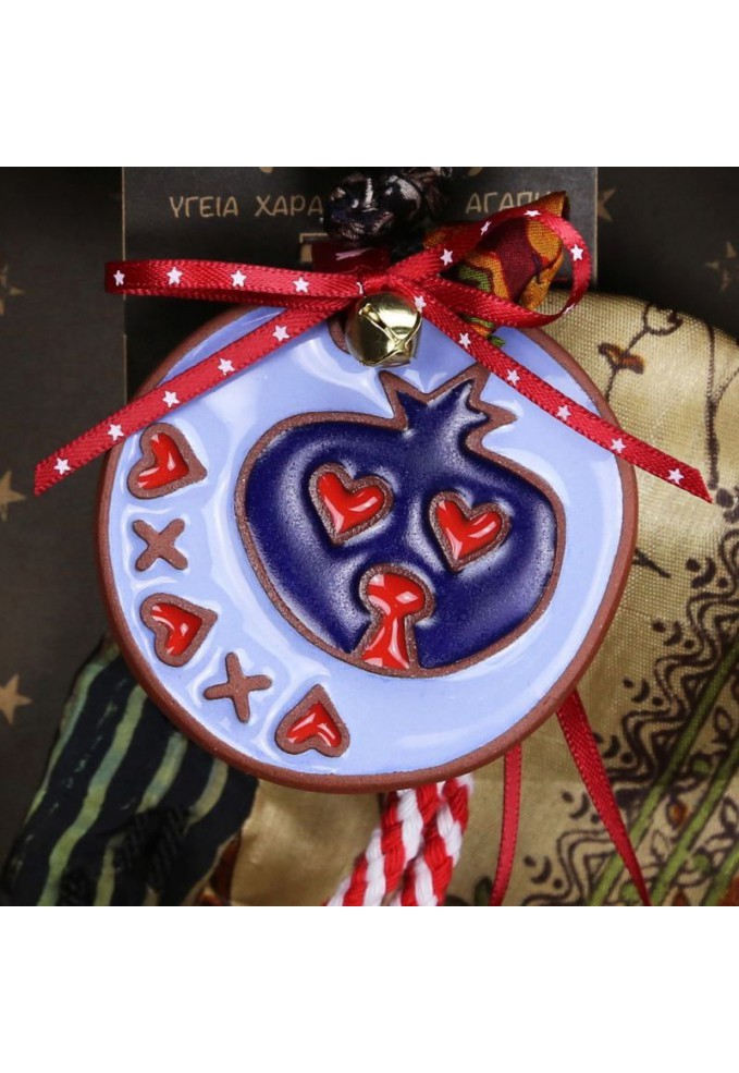 Γούρι Κεραμικό στολίδι-Ρόδι μπλε