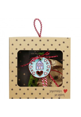 Γούρι Κεραμικό στολίδι-Σπίτι παστέλ 