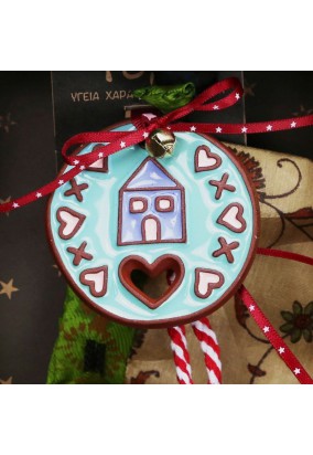 Γούρι Κεραμικό στολίδι-Σπίτι παστέλ 