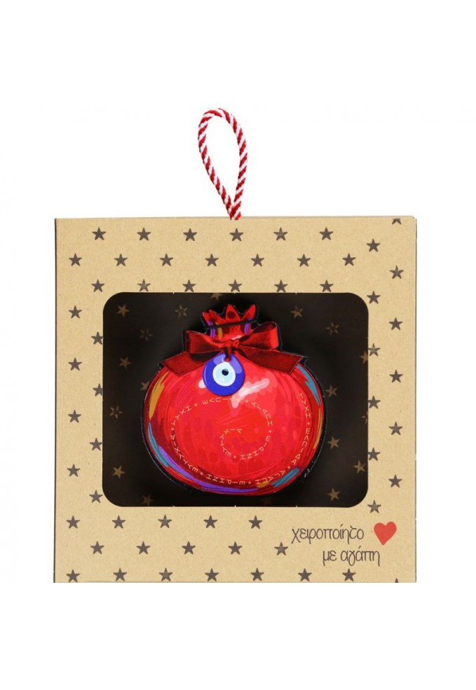 Γούρι επιτραπέζιο 18εκ. - Ρόδι με φιόγκο-Μάτι