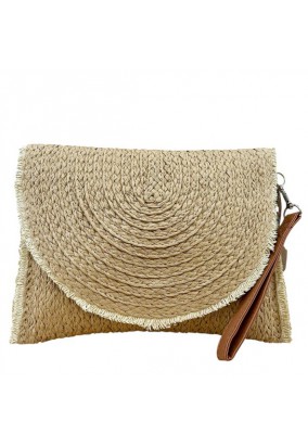 Τσάντα Φάκελος Ψάθινη με Αποσπώμενο Λουράκι - Μπεζ