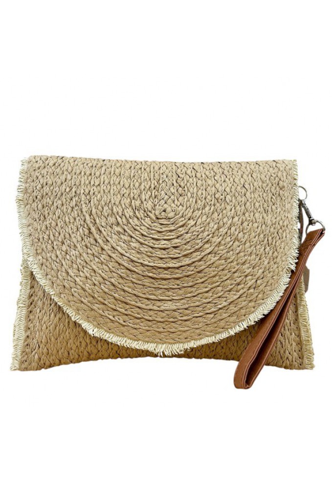 Τσάντα Φάκελος Ψάθινη με Αποσπώμενο Λουράκι - Μπεζ