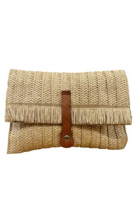 Τσάντα Φάκελος Ψάθινη με Αποσπώμενο Λουράκι - Μπεζ
