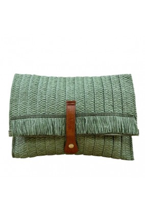 Τσάντα Φάκελος Ψάθινη με Αποσπώμενο Λουράκι - Πράσινο