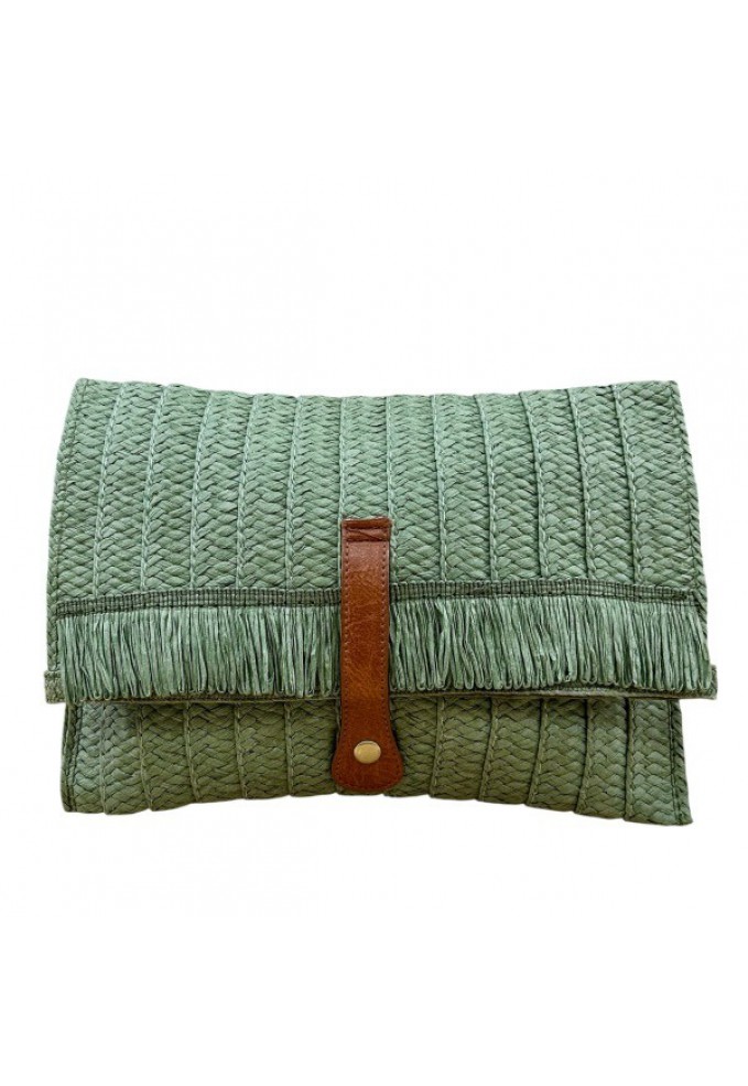 Τσάντα Φάκελος Ψάθινη με Αποσπώμενο Λουράκι - Πράσινο