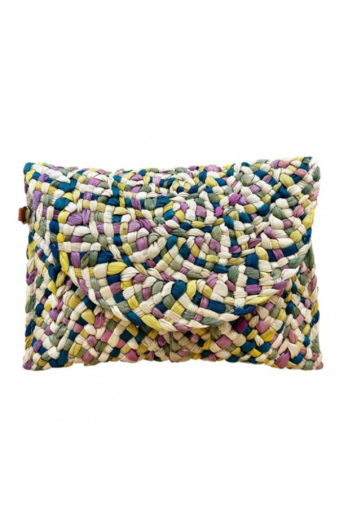 Τσάντα Φάκελος Ψάθινη με Αποσπώμενο Λουράκι - Πολύχρωμο