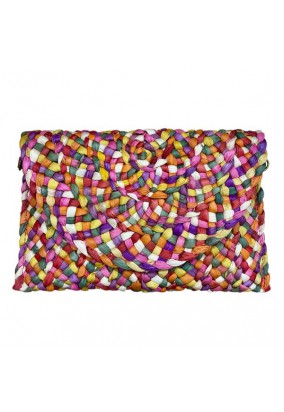 Τσάντα Φάκελος Ψάθινη με Αποσπώμενο Λουράκι - Πολύχρωμο