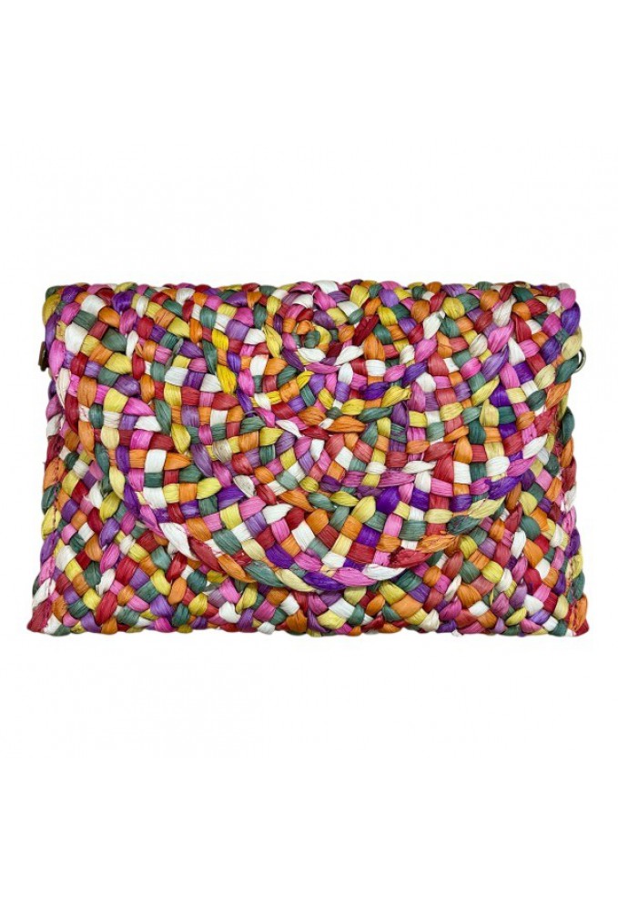 Τσάντα Φάκελος Ψάθινη με Αποσπώμενο Λουράκι - Πολύχρωμο
