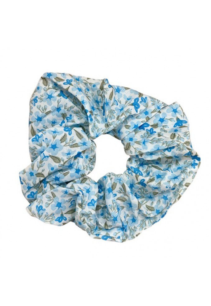 Scrunchie Floral Μεγάλο - Γαλάζιο
