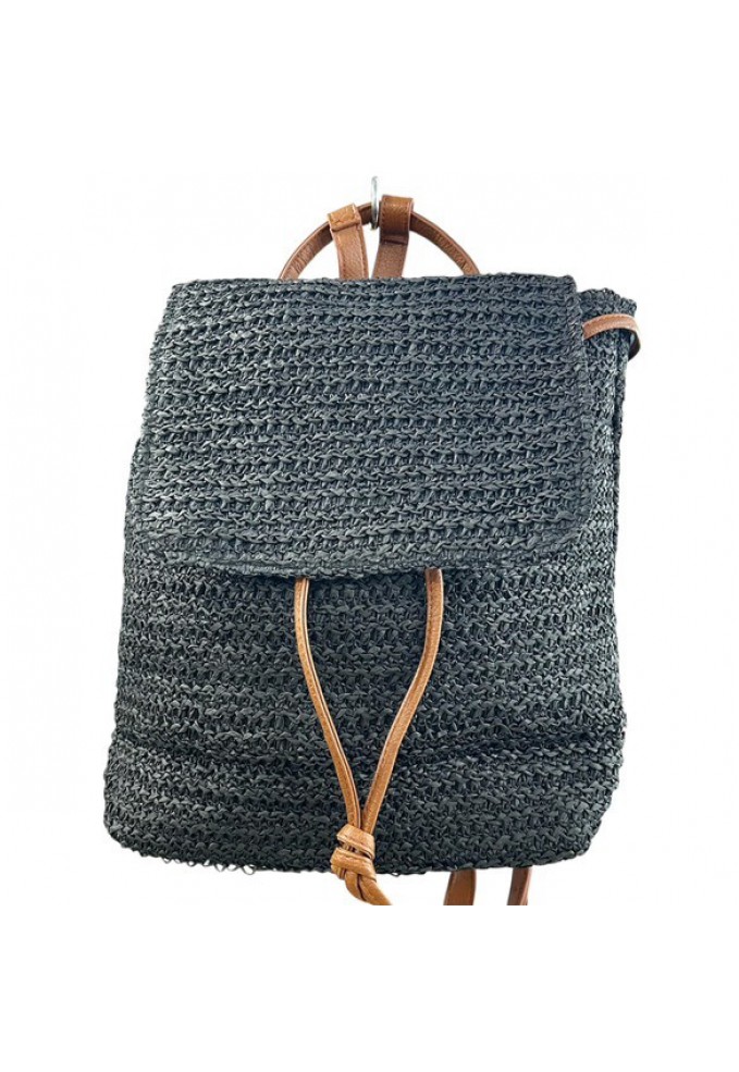 Τσάντα Πλάτης Ψάθινη - Μαύρο