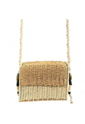 Τσάντα Χιαστί Ψάθινη Μπαουλάκι - Τετράγωνο