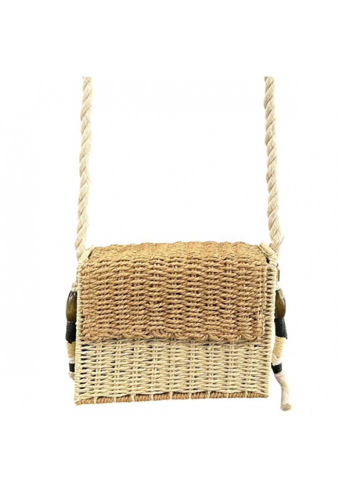 Τσάντα Χιαστί Ψάθινη Μπαουλάκι - Τετράγωνο