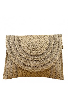 Τσάντα Φάκελος Ψάθινη με Αποσπώμενο Λουράκι - Μπεζ