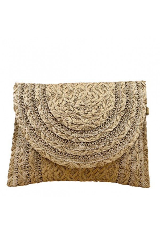 Τσάντα Φάκελος Ψάθινη με Αποσπώμενο Λουράκι - Μπεζ