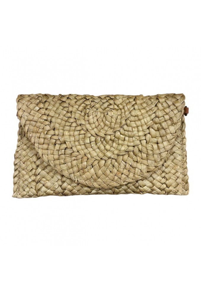 Τσάντα Φάκελος  Ψάθινη με Αποσπώμενο Λουράκι - Μπεζ